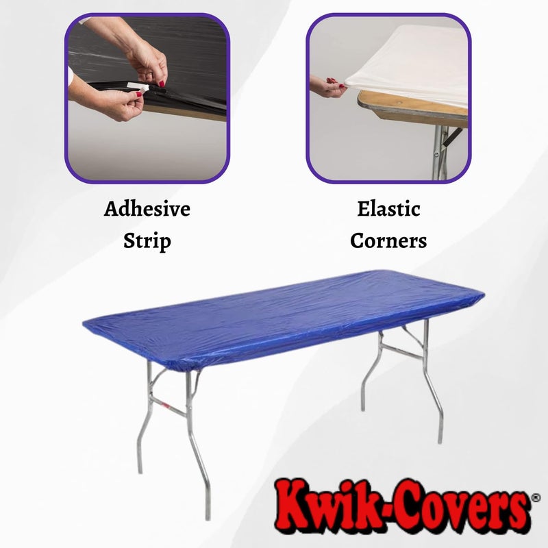 Kwik-Covers 8' Rectangular Plastic Table Covers 30" x 96" (8 Feet), (10 Pack, Royal Blue) - Image 3